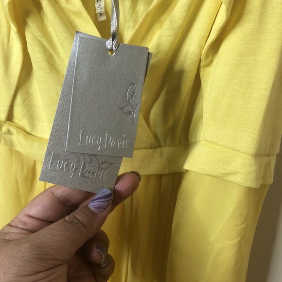 Lucy Paris Yellow Cut Out Mini Dress Sheer Overlay - Picture 9 of 10